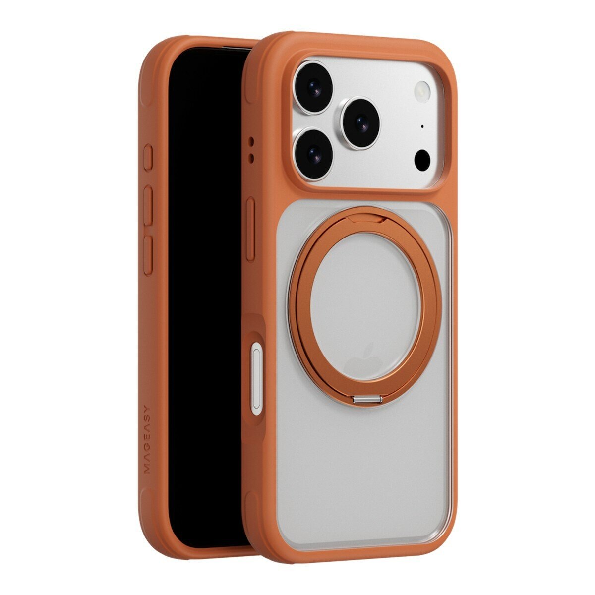 MAGEASY MagStand 360 M 磁吸旋轉支架防摔手機殼 iPhone 17 Pro(珊瑚) + 鏡頭保護貼Lenz(炫彩) + Vetro 9H 鋼化玻璃保護膜