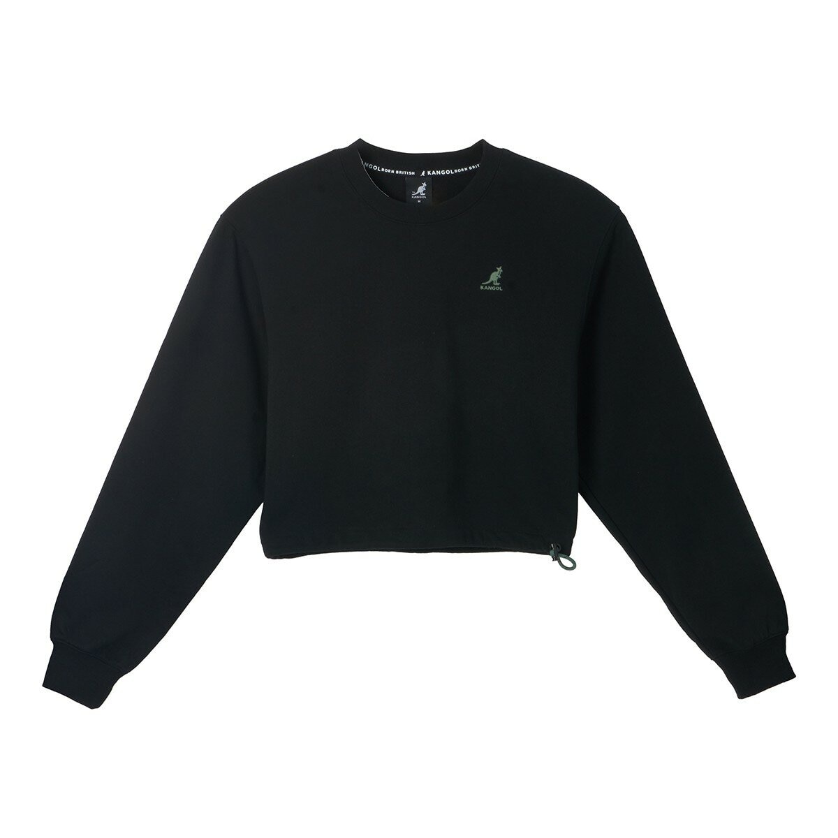 KANGOL 女長袖短版抽繩上衣 黑