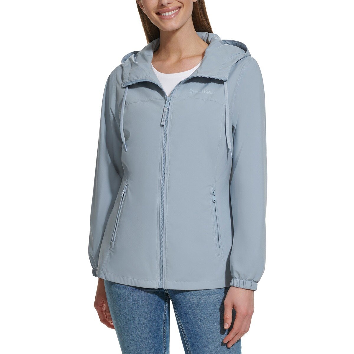 Calvin Klein 女防風連帽外套 淺藍