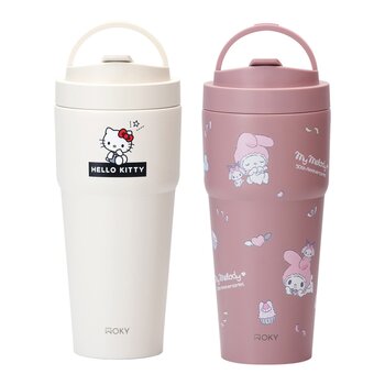 WOKY 沃廚 X 三麗鷗 渾圓杯鈦陶瓷保冷保溫杯 770毫升 X 2件組 Hello Kitty 純粹白 + 美樂地 粉天使