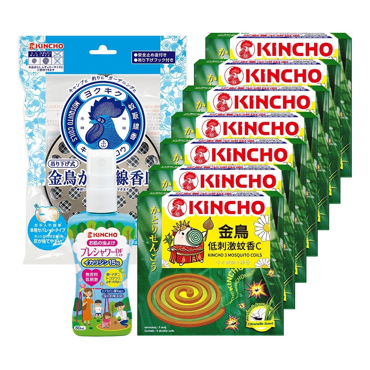 金鳥低刺激蚊香C 6入 +日本金鳥防蚊自寶噴霧 1入 + 金鳥蚊香盤1入