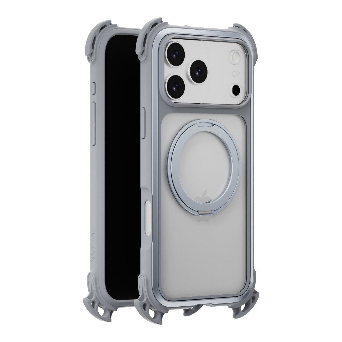 MAGEASY Odyssey Ultra M 終極防摔磁吸支架掛繩手機殼 iPhone 17 Pro Max(迷霧/岩石灰) + 鏡頭保護貼Lenz(午夜) + Vetro 9H 鋼化玻璃保護膜