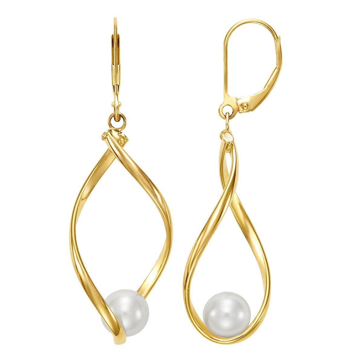 淡水珍珠耳環 14K黃K金 7公釐-7.5公釐