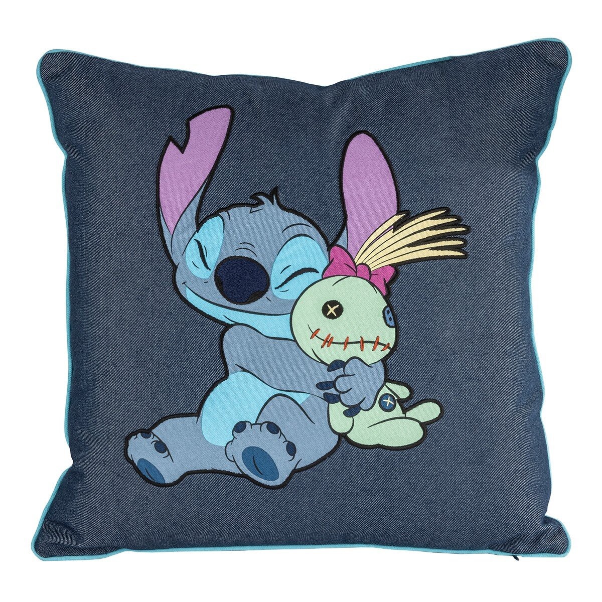 Gối vuông denim họa tiết hoạt hình 45cm x 45cm - Stitch