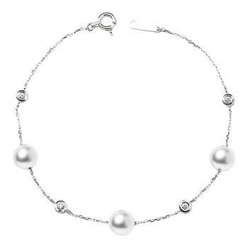 Tokyo Pearl 18K白K金 6.0公釐 - 6.5公釐 Akoya 珍珠鑽石手環