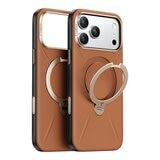 Torras Ostand Spin VegSkin Magnetic 相機按鍵旋轉支架皮革防摔手機殼 iPhone 17 Pro 典雅棕 + Insta II Master 高清滿版螢幕鋼化玻璃保護貼