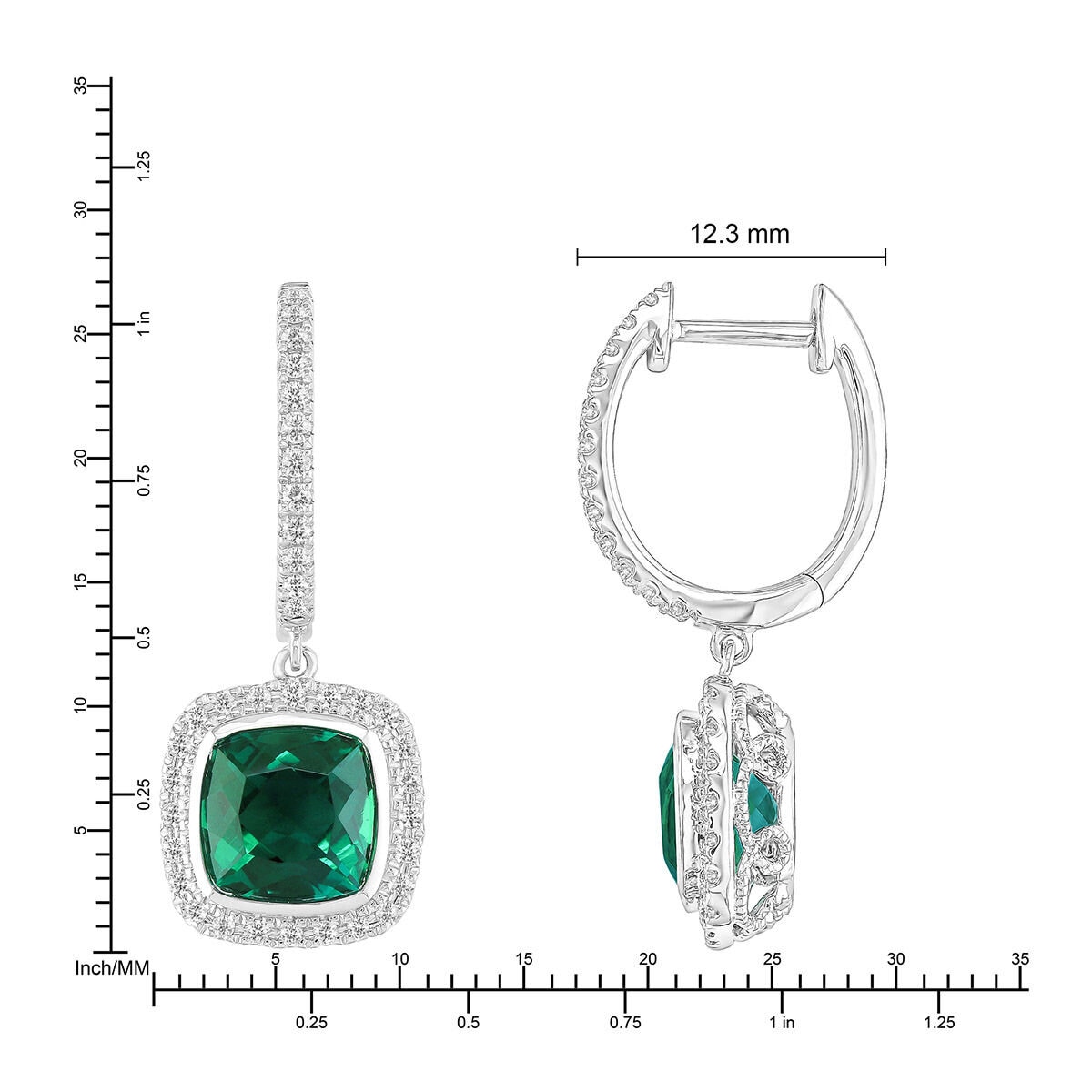 0.33克拉 18K白K金 祖母綠寶石鑽石耳環 VS2/I