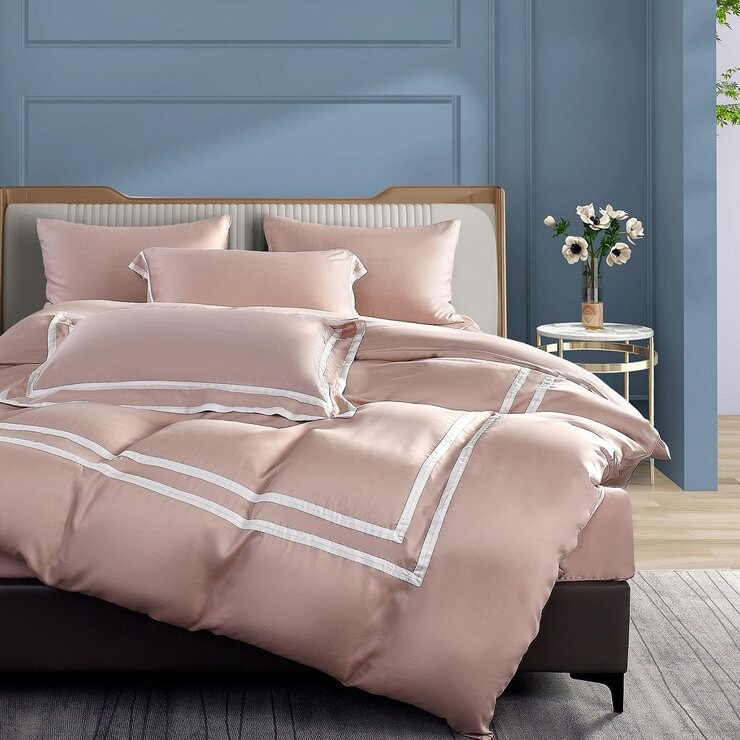 Don Home 萊賽爾素色雙人加大被套床包六件組 182公分 X 190公分 藕粉
