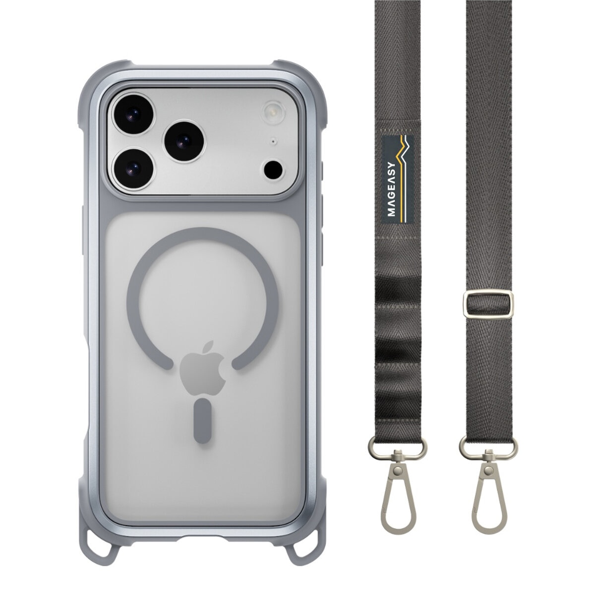 MAGEASY Odyssey Strap M 超軍規防摔掛繩手機殼 iPhone 17 Pro Max(迷霧/高冷灰) + 鏡頭保護貼Lenz 鈦合金(迷霧鈦) + Vetro 9H 鋼化玻璃保護膜