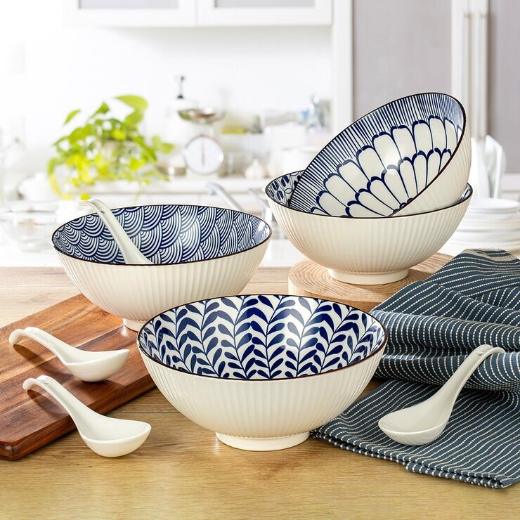 Signature 彩繪陶製拉麵碗 含湯匙 X 8件組