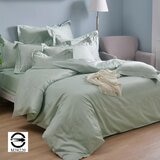 La Belle 雙人300織純棉刺繡被套床包4件組 150公分 X 186公分 藤蔓款 蒑草綠