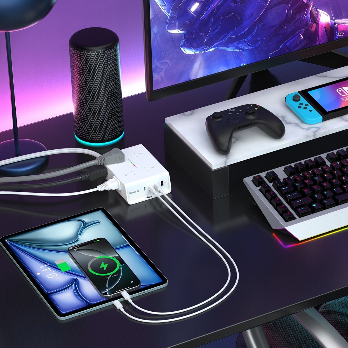 Huntkey 四面插孔延長線 含USB-A X 2 + USB-C X 2