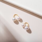 Tokyo Pearl 18K黃K金 6.5公釐 - 8.0公釐 Akoya 珍珠耳環