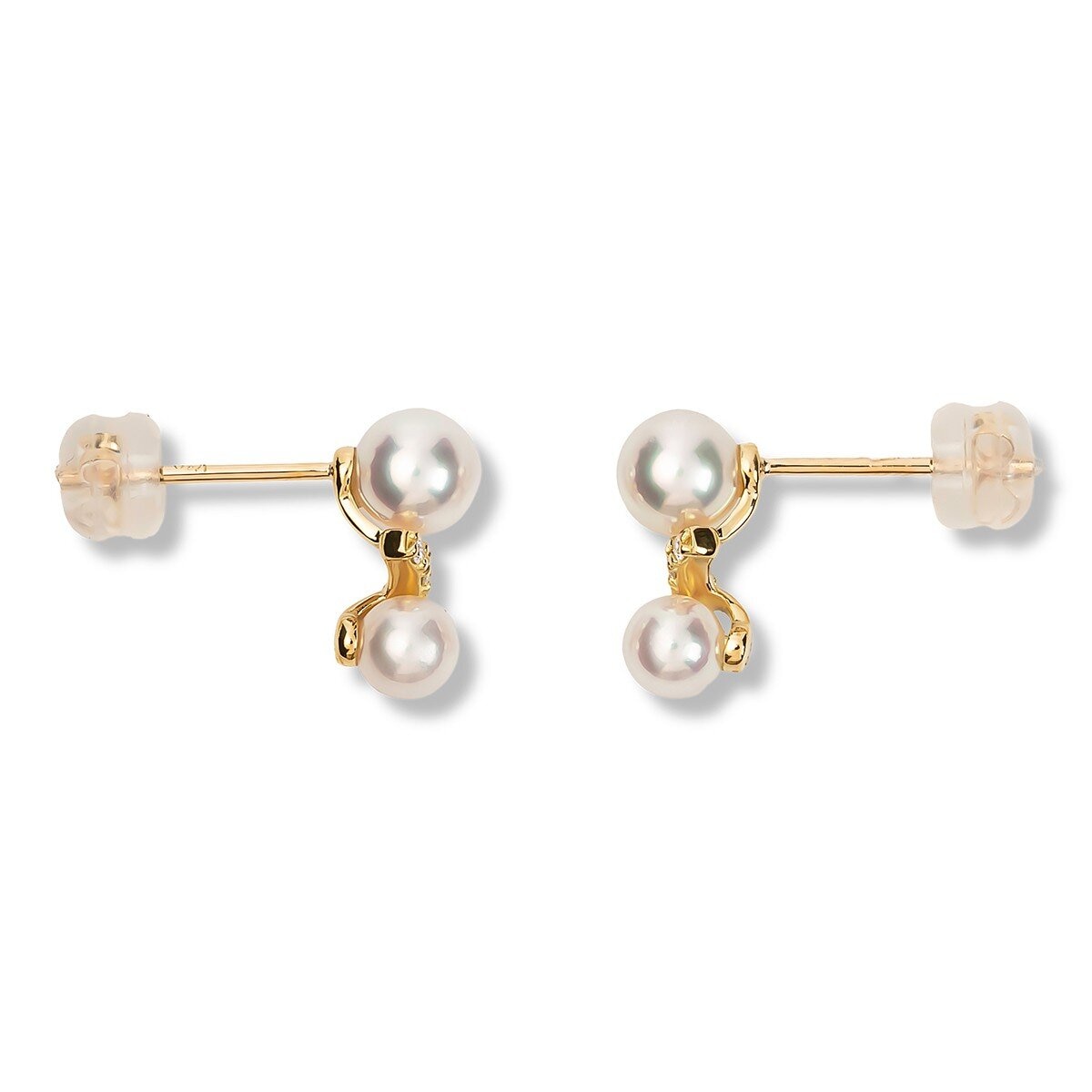 Tokyo Pearl 18K黃K金 4.0公釐 - 5.5公釐 Akoya 珍珠鑽石耳環