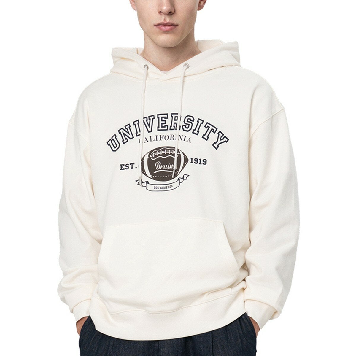 UCLA 男Logo長袖連帽上衣 米白