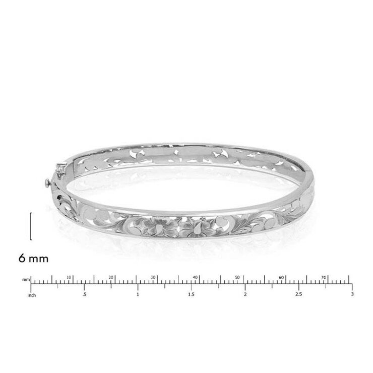 Honolulu Jewelry 14K白K金 雕花手鐲 - 1647403