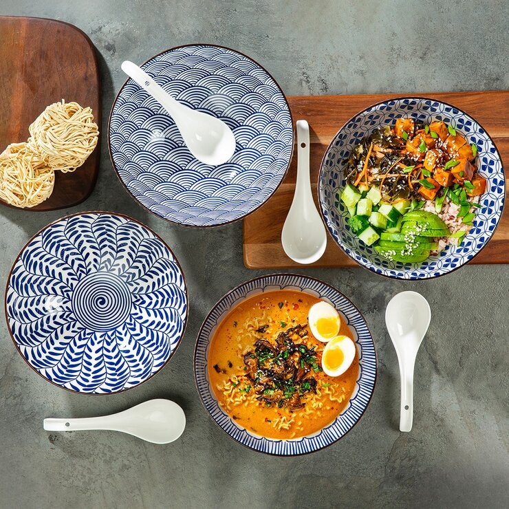 Signature 彩繪陶製拉麵碗 含湯匙 X 8件組