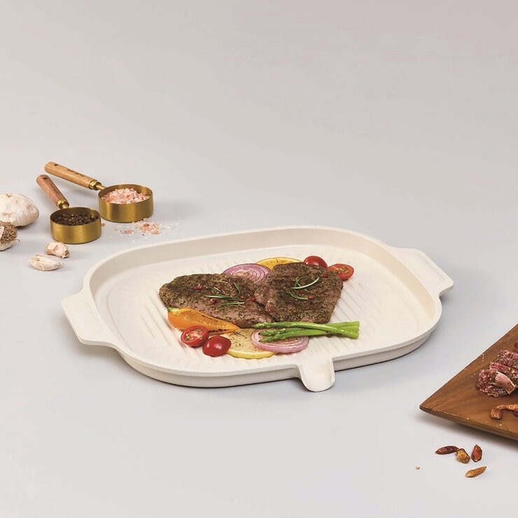 CHEFWAY 陶瓷不沾塗層萬用IH雙耳烤盤 32公分 象牙白