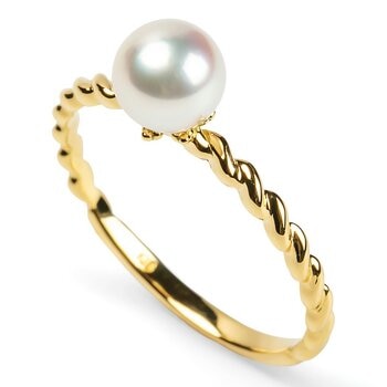 Tokyo Pearl 18K黃K金 5.5公釐 - 6.0公釐 Akoya 珍珠戒指