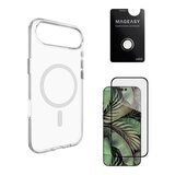 MAGEASY Bright M 不發黃軍規磁吸透明殼 iPhone Air (白磁圈) + 鏡頭保護貼Lenz(沙漠) + Vetro 9H 鋼化玻璃保護膜