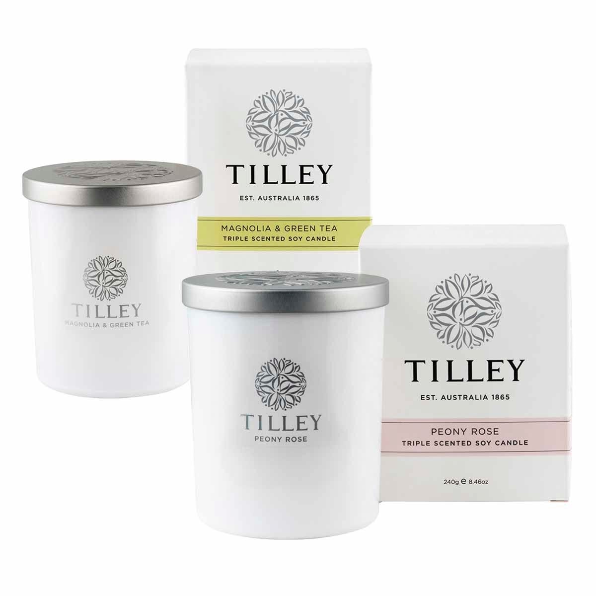 Tilley 微醺大豆香氛蠟燭2入組 木蘭與綠茶 + 牡丹玫瑰