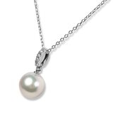 Tokyo Pearl 鉑金 8.5公釐 - 9.0公釐 Akoya 珍珠鑽石項鍊