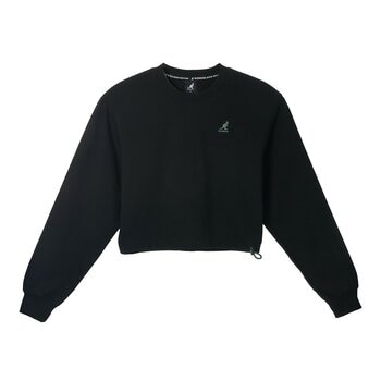 KANGOL 女長袖短版抽繩上衣 黑 L