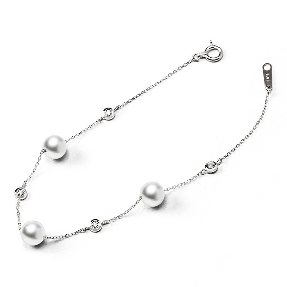 Tokyo Pearl 18K白K金 6.0公釐 - 6.5公釐 Akoya 珍珠鑽石手環