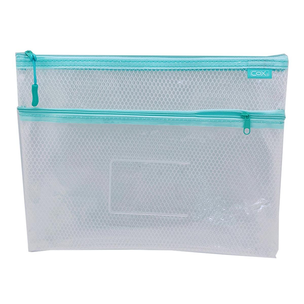 Cox三燕 EVA B5環保雙層網格+透明收納拉鍊袋(附名片袋) 12入 藍+黃+綠+粉紅