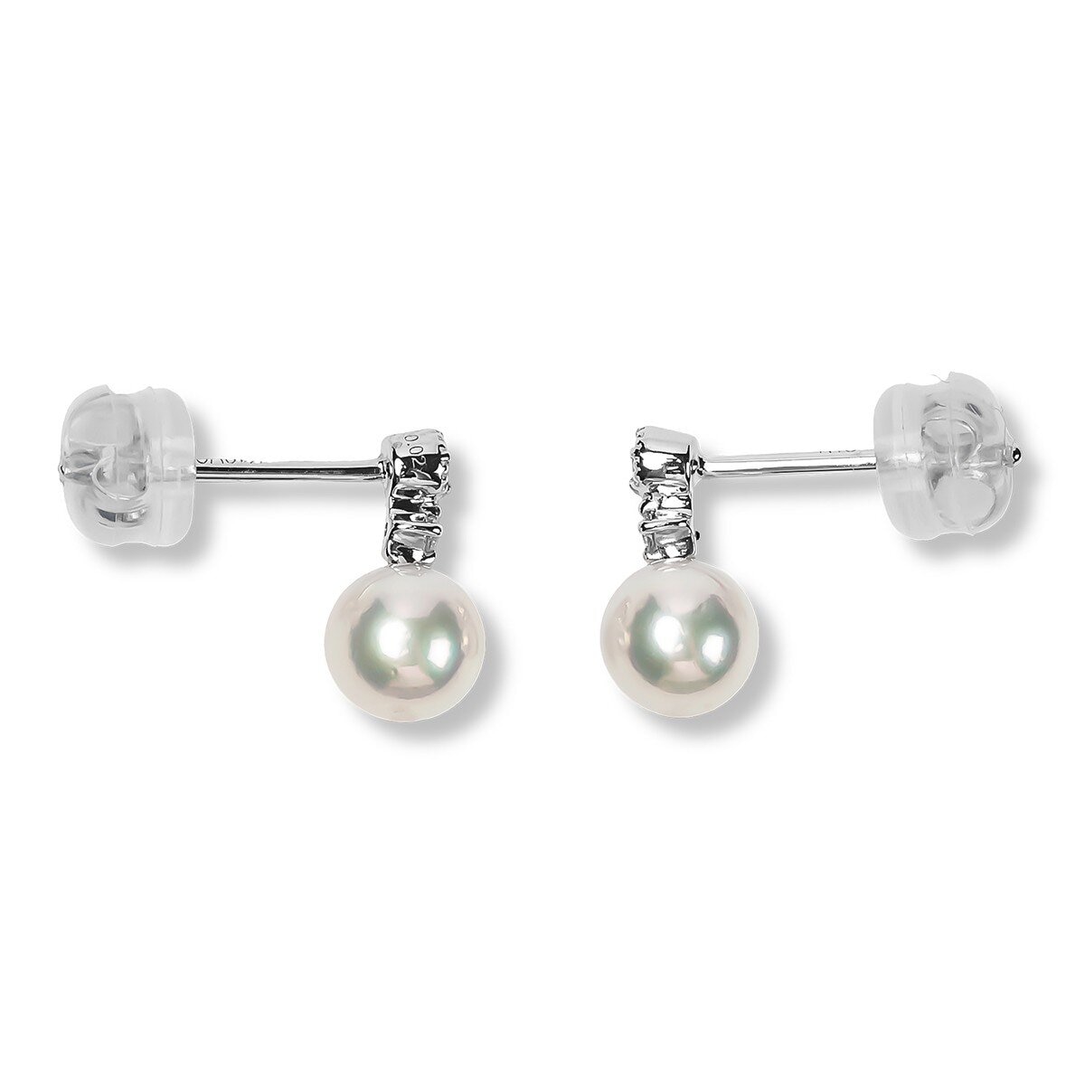 Tokyo Pearl 18K白K金 5.0公釐 - 5.5公釐 Akoya 珍珠鑽石耳環