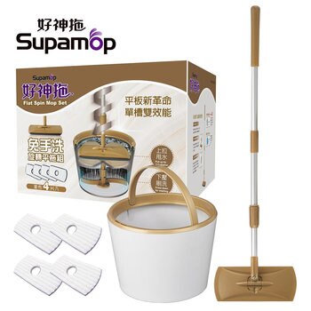 Supamop 好神拖 旋轉平板拖把組 附替換布盤 4入 Supamop 好神拖 旋轉平板拖把組 附替換布盤 4入