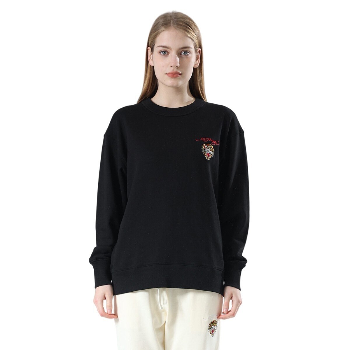 Ed Hardy 女刺繡圓領長袖上衣