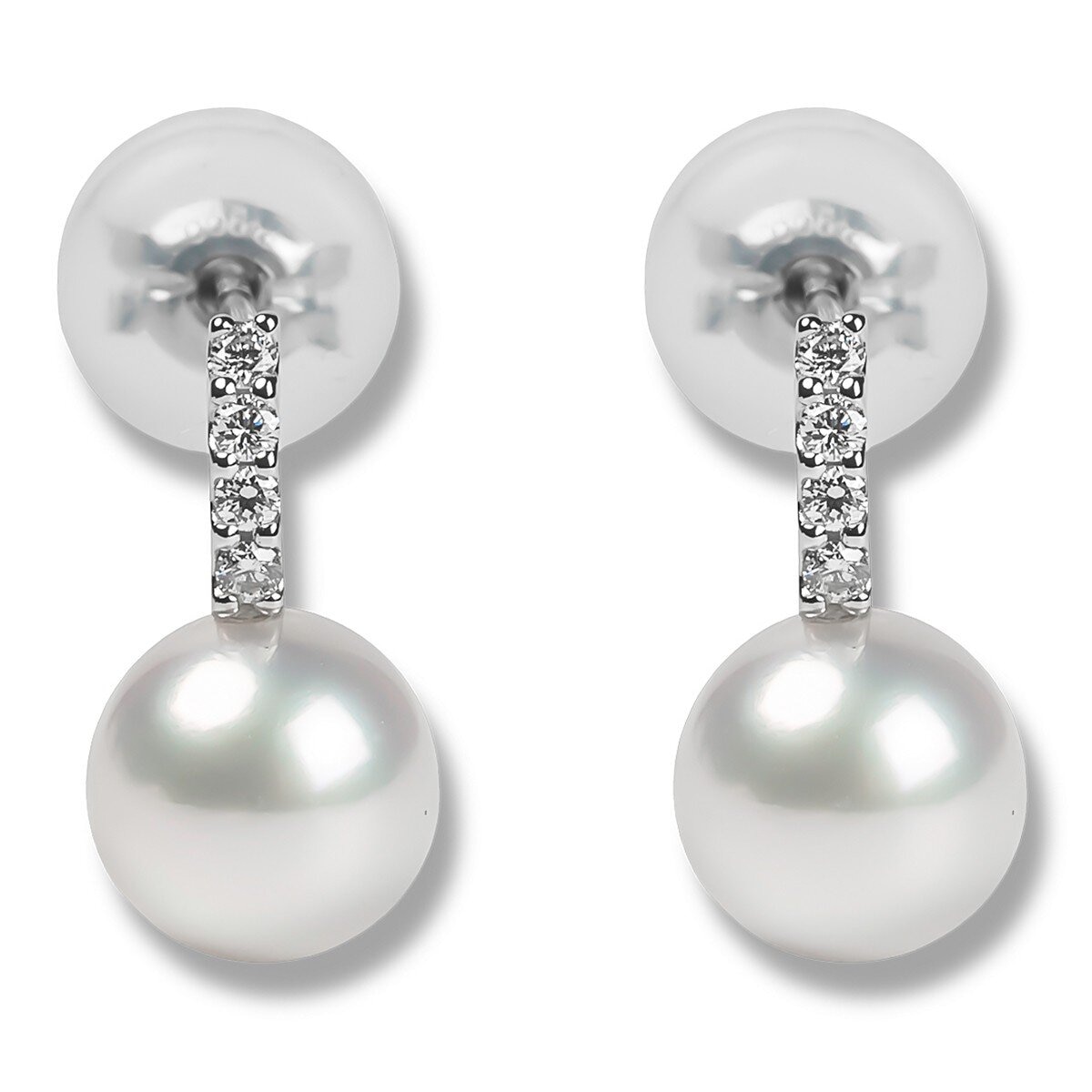 Tokyo Pearl 鉑金 6.5公釐 - 7.0公釐 Akoya 珍珠鑽石耳環