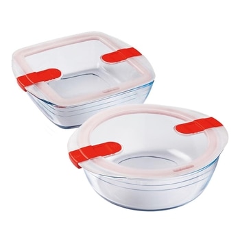 O Cuisine 耐熱玻璃保鮮盒含蓋四件組 2.2L長方形 + 2.3L圓形