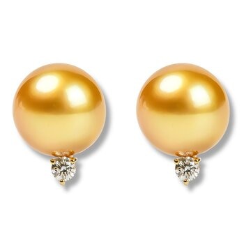Tokyo Pearl 18K黃K金 9.0公釐 - 10公釐 南海金珍珠鑽石耳環
