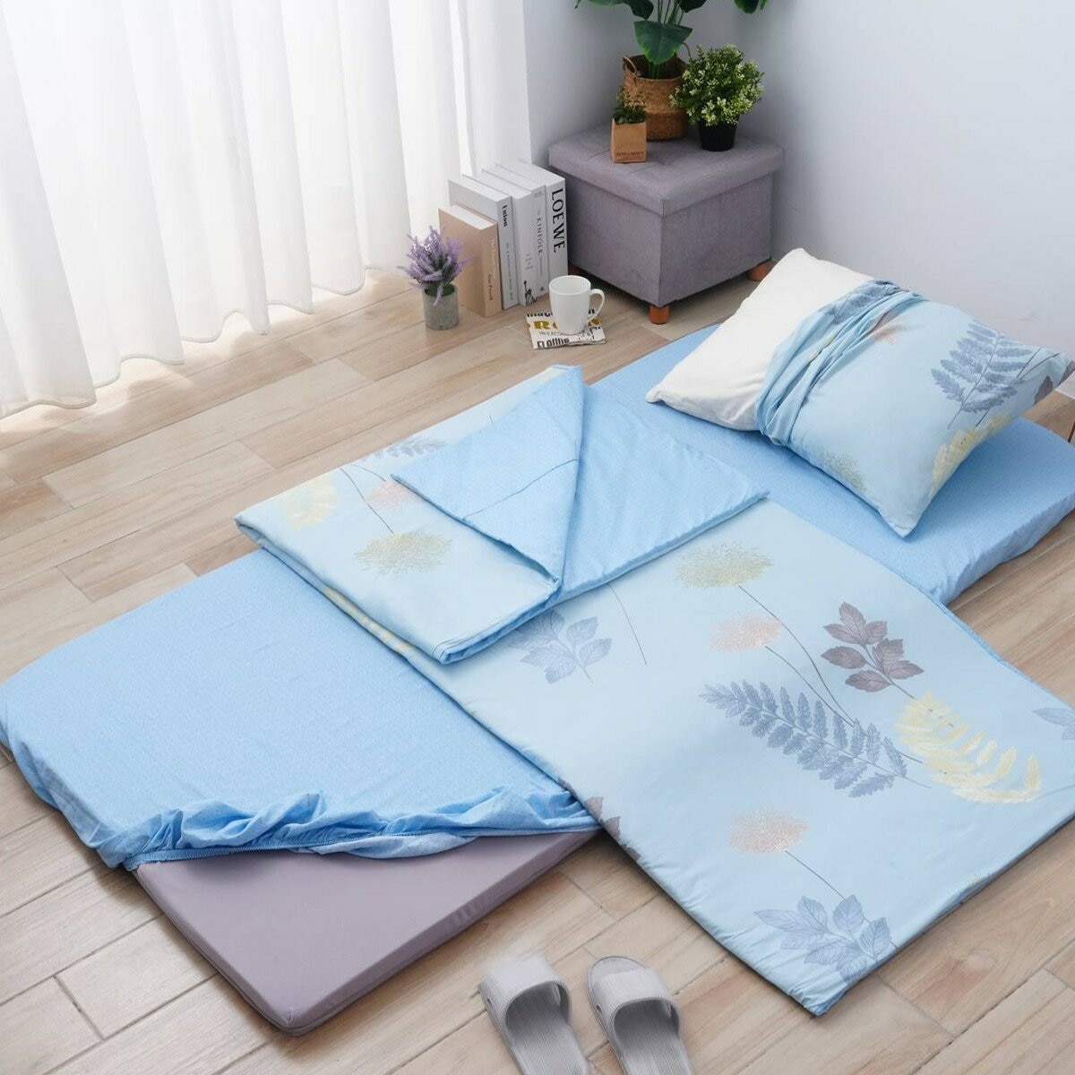 睡綿綿 單人床墊寢具 5件組 91公分 X 188公分 葉之舞 睡綿綿 單人床墊寢具 5件組 91公分 X 188公分 葉之舞