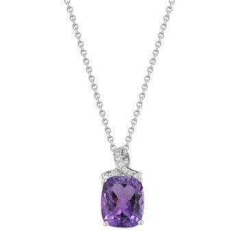0.08克拉18K白K金 圓形紫色藍寶石鑽石項鍊 VS2/I