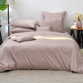 La Belle 雙人加大 300織天絲棉素色 被套床包四件組拼接款 粉