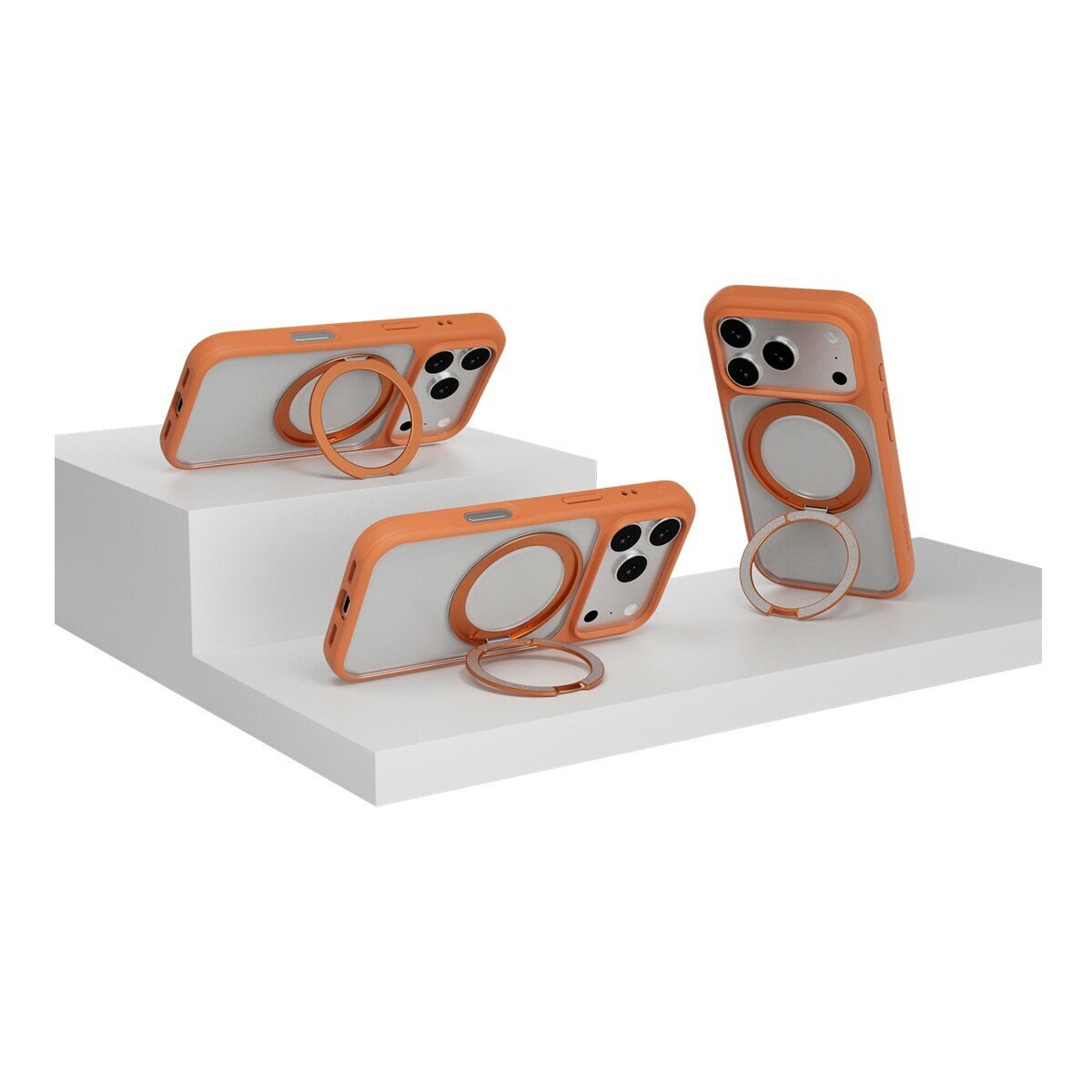 MAGEASY MagStand 360 M 磁吸旋轉支架防摔手機殼 iPhone 17 Pro(珊瑚) + 鏡頭保護貼Lenz(炫彩) + Vetro 9H 鋼化玻璃保護膜