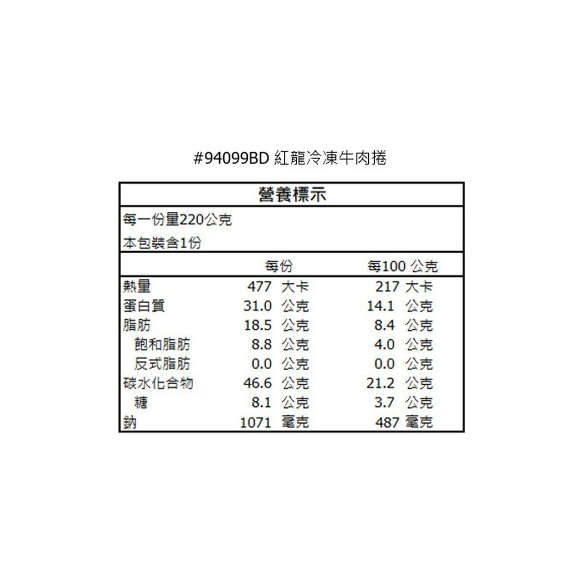 紅龍 冷凍牛肉捲 220公克 X 60入