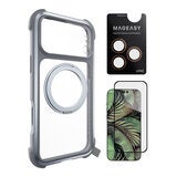 MAGEASY Odyssey Stand M 超軍規防摔磁吸支架手機殼 iPhone 17 Pro Max(迷霧) + 鏡頭保護貼Lenz(珊瑚) + Vetro 9H 鋼化玻璃保護膜