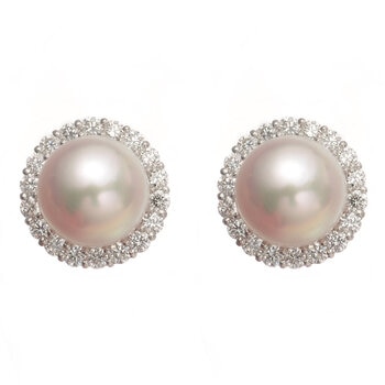 Tokyo Pearl 0.6克拉 18K白K金 8.0公釐 - 8.5公釐 Akoya珍珠鑽石耳環