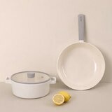 Neoflam 陶瓷不沾塗層鍋具 含玻璃上蓋 3件組 白