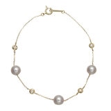 Tokyo Pearl 0.07克拉 18K黃K金 6.0公釐 - 6.5公釐 Akoya珍珠鑽石手鍊