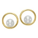 淡水珍珠耳環 14K黃K金 7公釐-7.5公釐