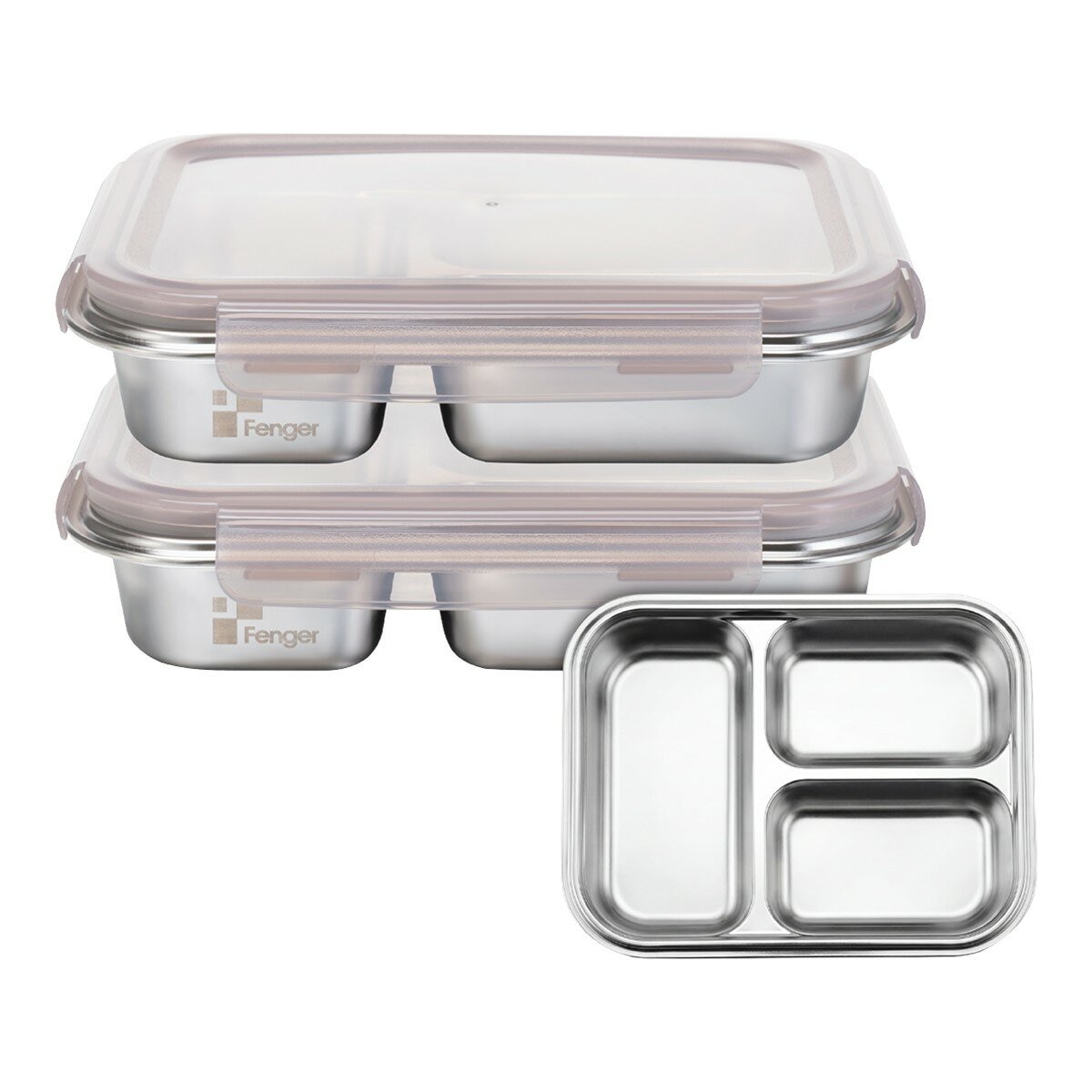 Fenger 可微波304不鏽鋼分隔保鮮盒 含蓋4件組 三隔1300毫升