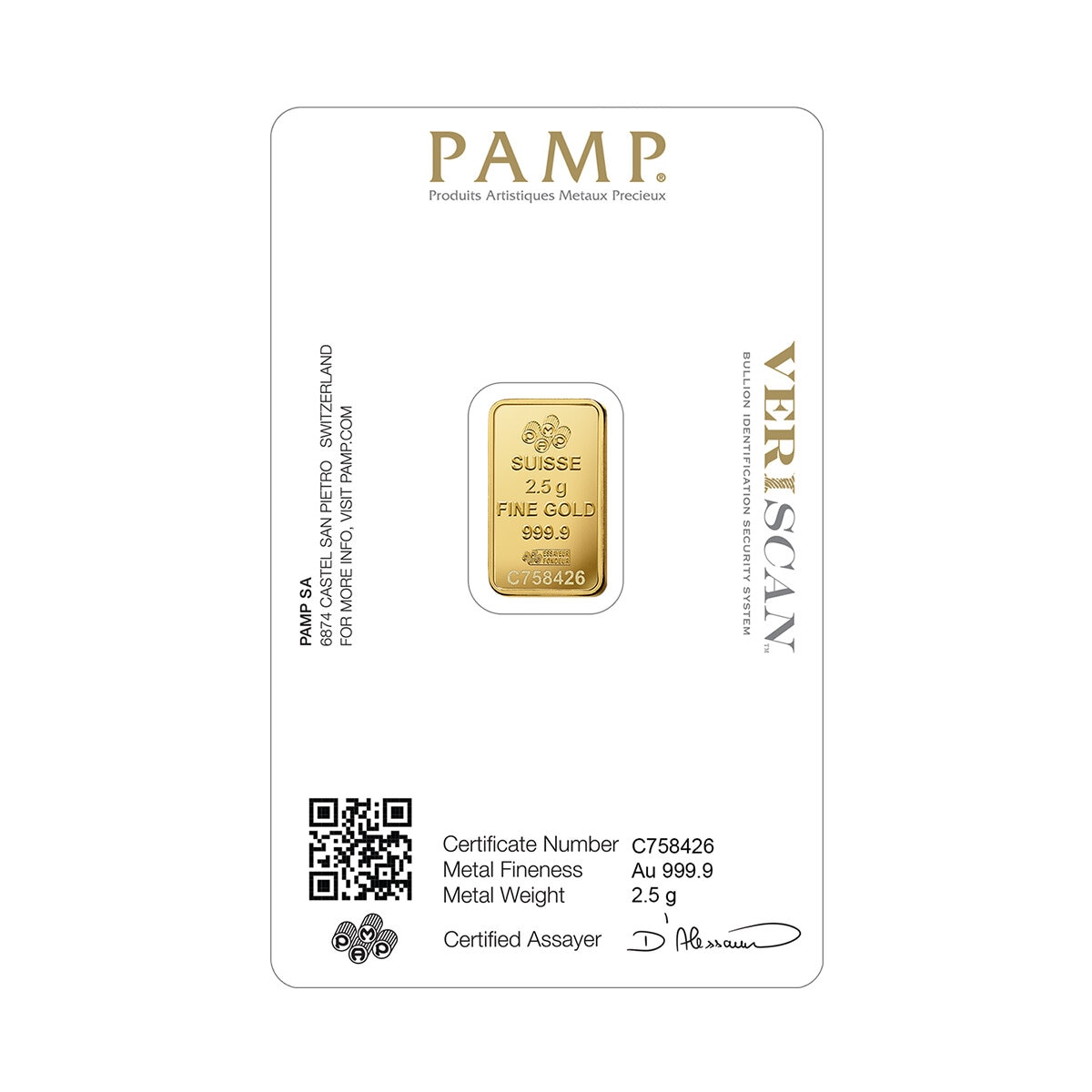 PAMP 財富女神 黃金條塊 999.9純金 2.5公克
