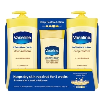 Vaseline 進口凡士林潤膚乳液 – 深層修護(黃) (600毫升 X 2入 + 295毫升 X 1入)/組 Vaseline 進口凡士林潤膚乳液 – 深層修護(黃) (600毫升 X 2入 + 295毫升 X 1入)/組